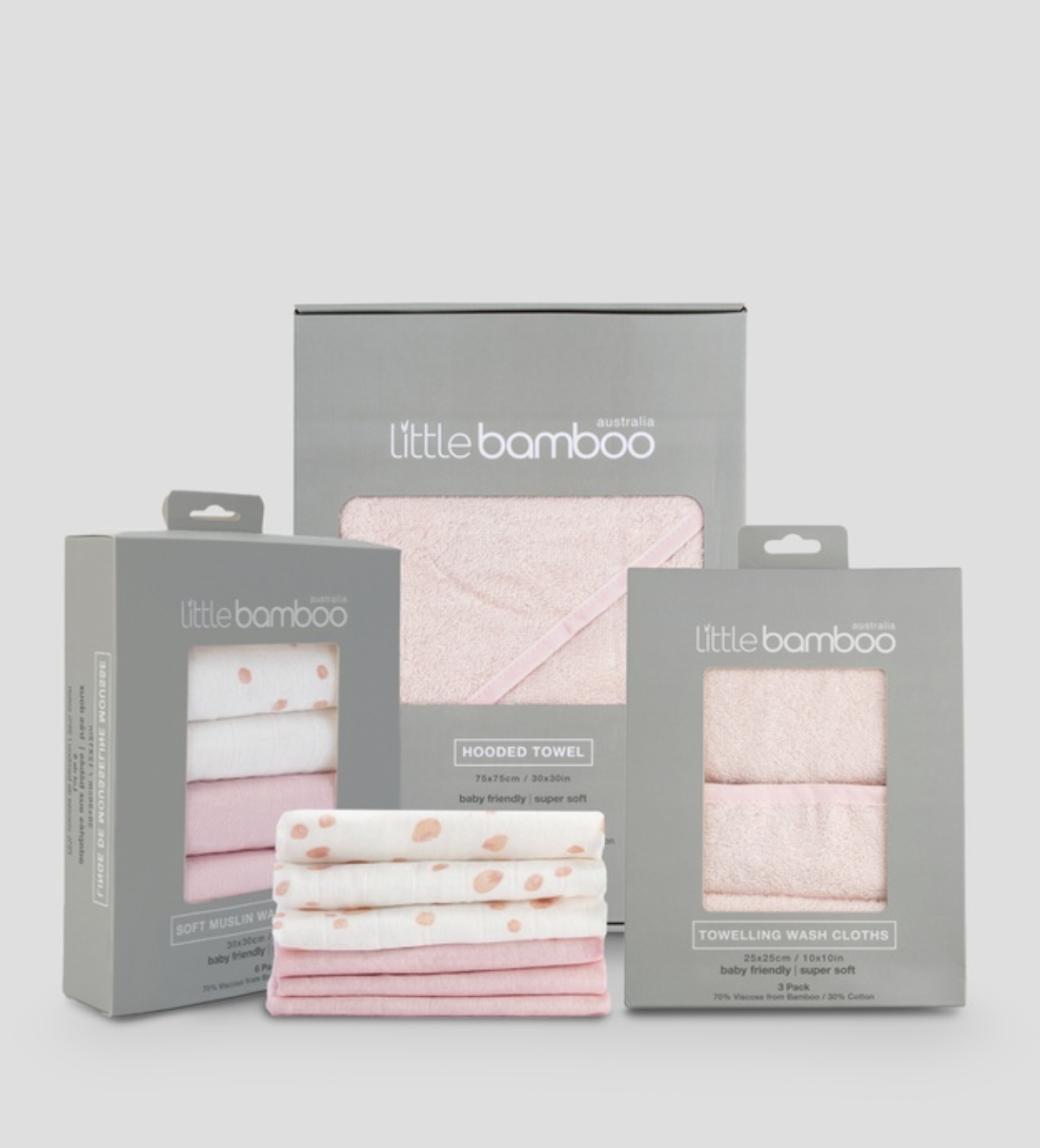 Little Bamboo Hooded Towel & Washers Gift Set - Dusty Pink - The Iconic